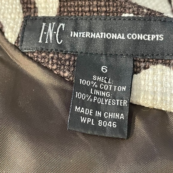 INC International Concepts Brown White Damask Floral Sleeveless Shift Dress Sz 6 - Picture 8 of 8